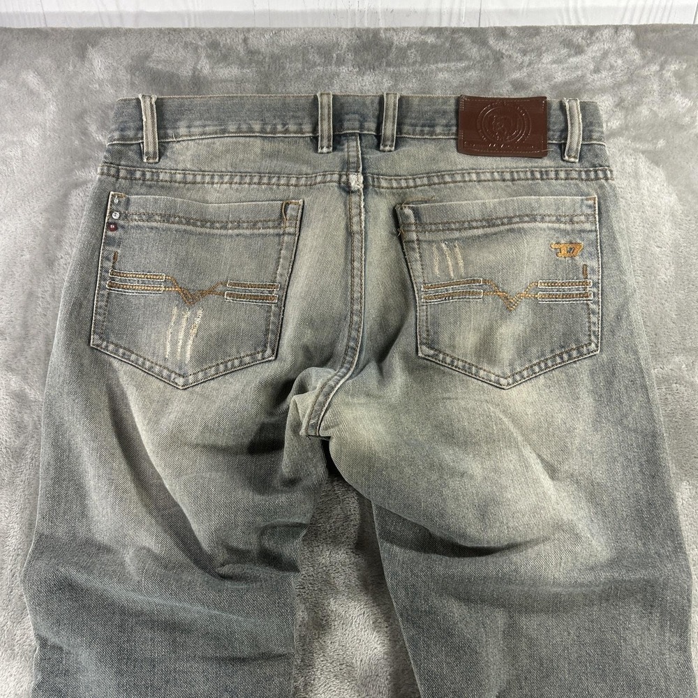 Diesel Industry Jeans Mens 35x30 Blue Light Wash Slim Tapered Distressed Stretch - Picture 2 of 16